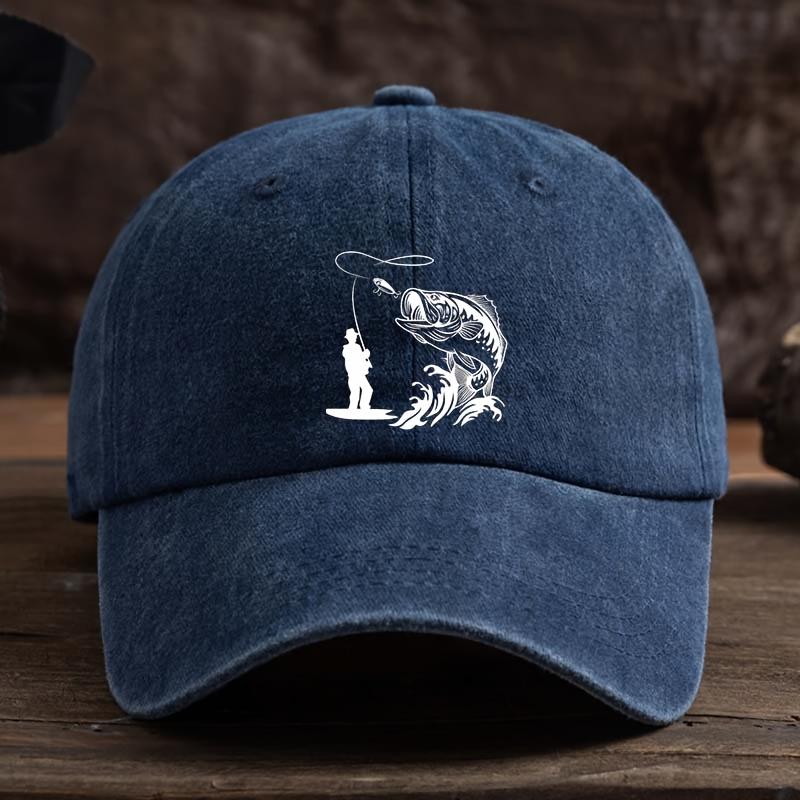 1pc Funny Fishing Print Baseball Cap with Fisherman  Jumping Fish Design  Breathable SixPanel Outdoor Hat