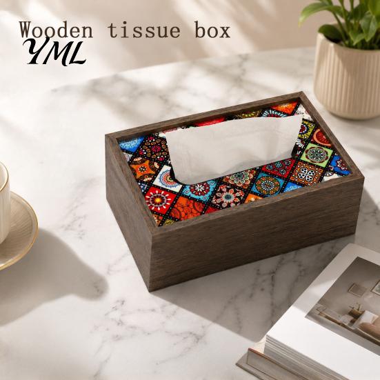 Decorative Wood Box Wooden Tissue Cover, Rectangular Paper Towel Dispenser, Napkin Storage Convenient Holder Organizer for Office Desk Home