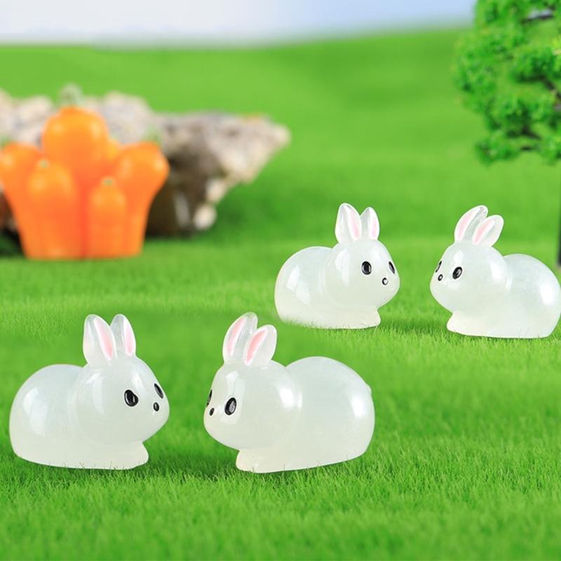 Miniature Glowing Rabbit Figurines 20pcs/set Mini Resin Statue Decorative Ornaments for Indoor Outdoor Garden Yard
