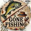 Retro Metal Tin Sign 8 Inch Round Gone Fishing Plaque for Man Cave Bar Garage Wall Decor