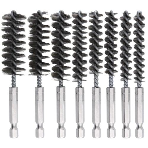 LEONTOOL Wire Brushes, 6.35mm Hex Shank, Set of 8, Stainless Steel Bore Brushes, Diameter 8, 9, 10, 11, 13, 15, 17, 19mm, Pipe Brush, Power Drill Brus
