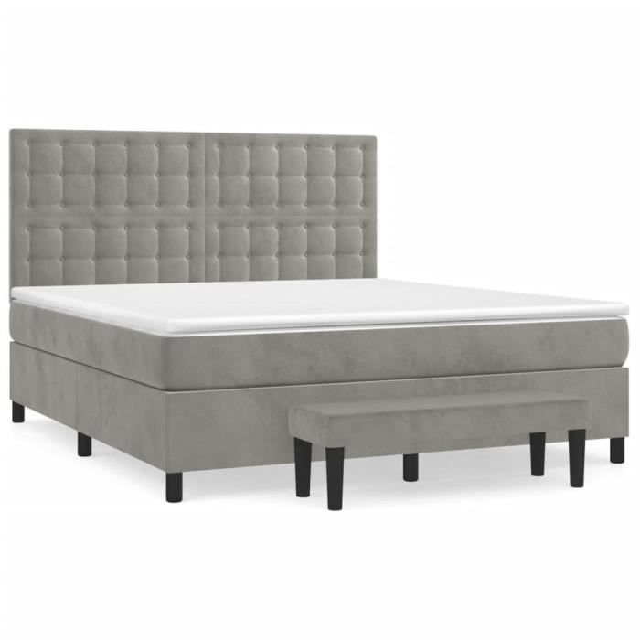 3138091 vidaXL Lit à sommier tapissier et matelas Gris clair 160x200cm Velours