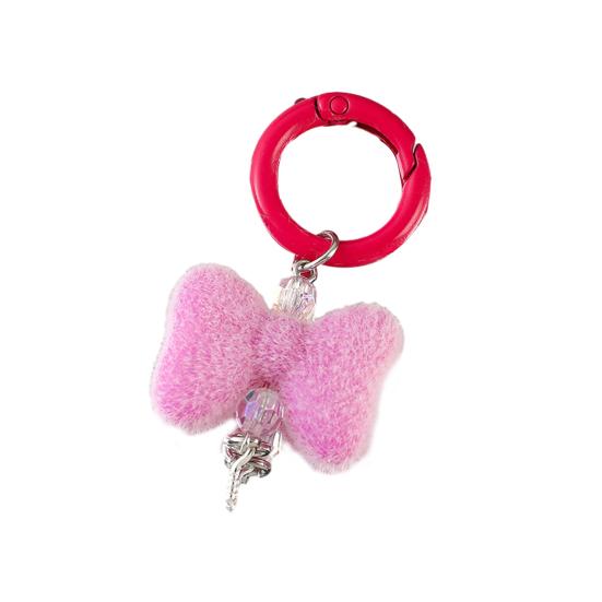

Keychain Pendant Rhinestones Bead Decor Plush Bow Design Keychain Charm with Smooth Spring Buckle Backpack Accessory рожевий червоний колір