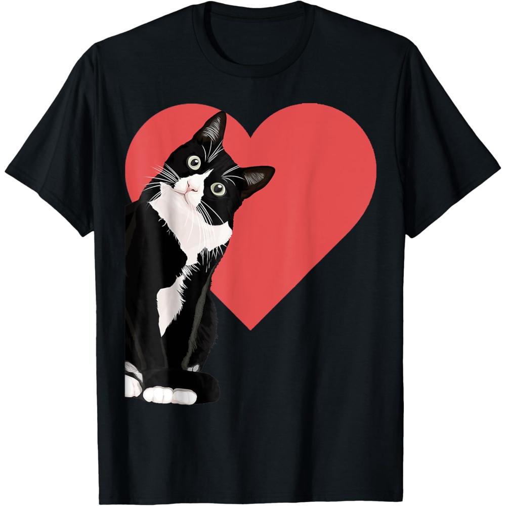 Funny Black Cat Valentine s Day Heart Tuxedo Cat Cotton Men T Shirt S чёрный