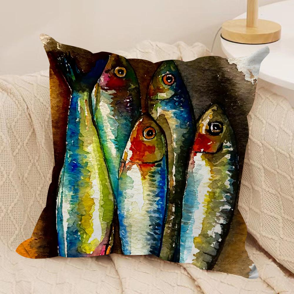 

Colorful Sardine Lobster Cushion Cover Soft Plush Fabric DoubleSided Printed Sofa Cushion Cover for All Seasons Home Decor Gift 30x30cm