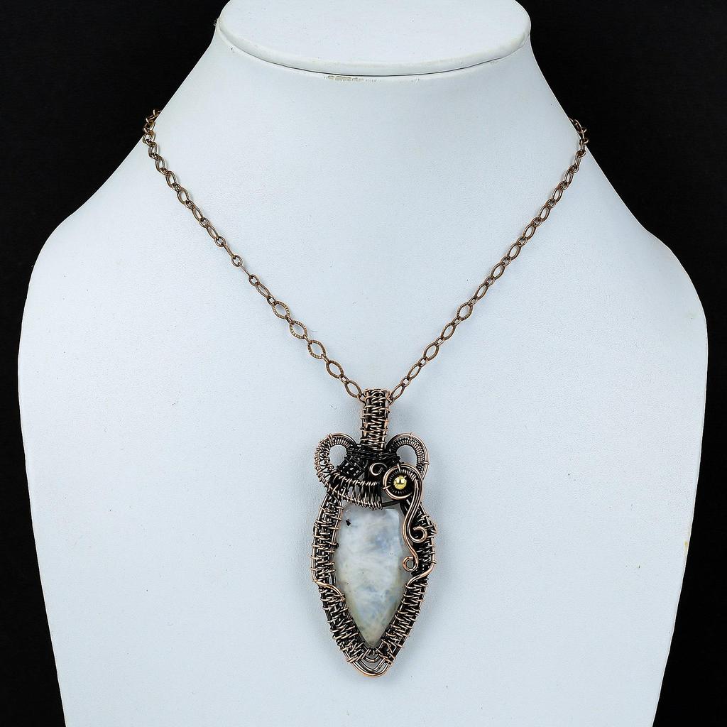 Moonstone Gemstone Pure Copper Wire Wrapped Handmade Pendant Jewelry For Gift