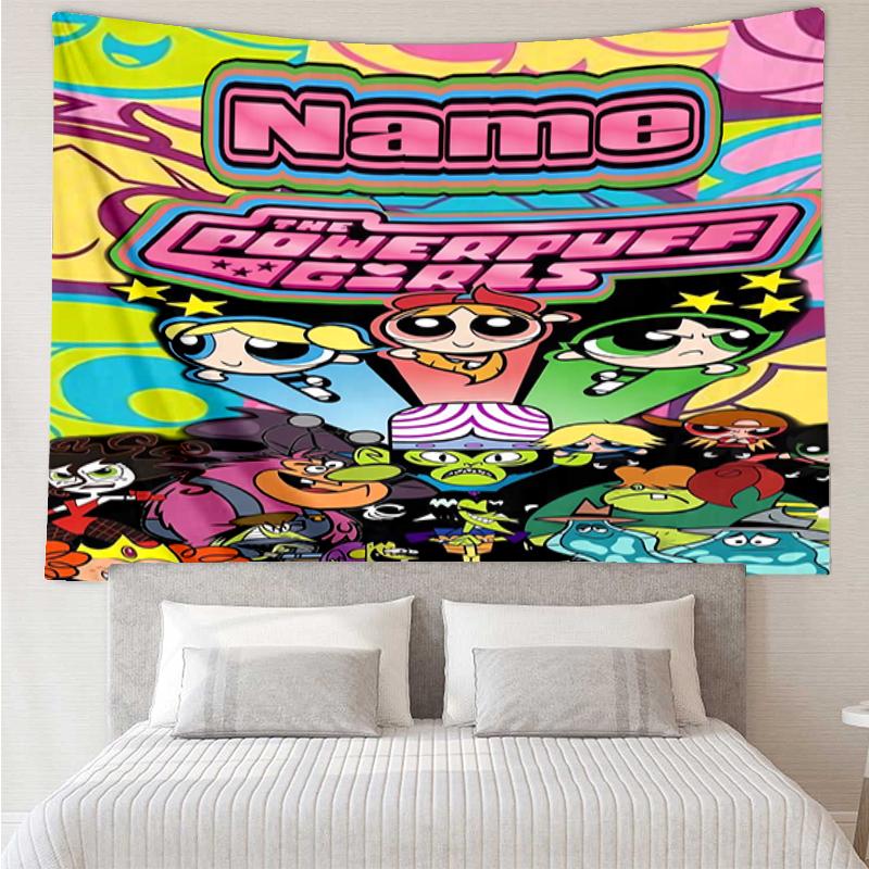 Custom Name The Powerpuff Girls Print Tapestry, Backdrop, Easy Setup, Ideal for Bedroom, Office & Living Room, with Aesthetic Wall Hanging Decor.