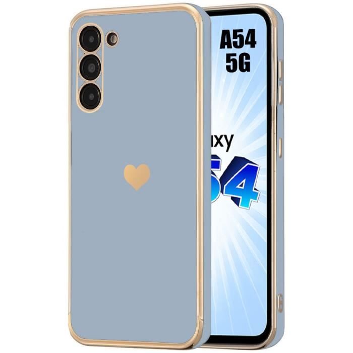 Coque pour Samsung Galaxy A54 5G - Bleu - Silicone Liquide - Motif Amour - Protection Antichoc - Design Mince