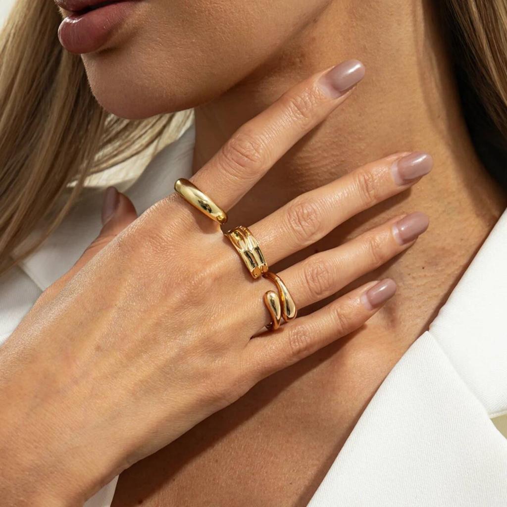 SHIXIN 3 Pcs/Set Trendy Glossy Waterdrop Open Rings for Women Minimalist Irregular Geometry Adjustable Knuckle Rings Men Jewelry