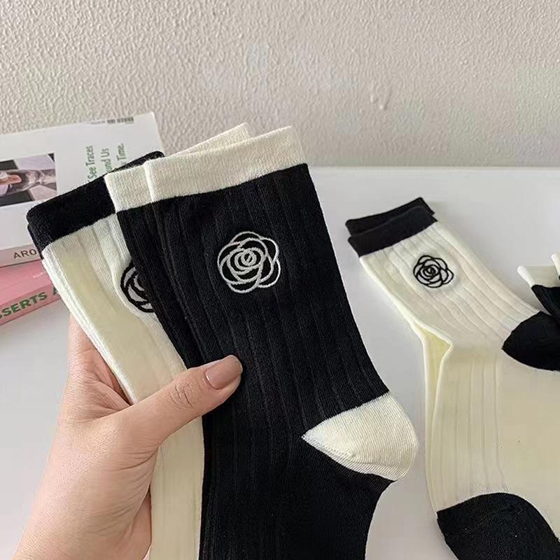 Autumn Women Socks Korean Style Lolita Camellia Sweet Socks Breathable Girls