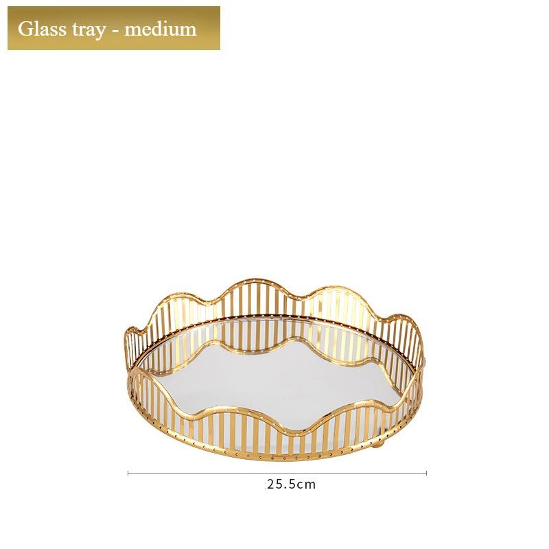 Mirror Glass Plate Golden Metal Storage Tray Home Living Room Luxury Display Plate Decoration Fruit Plate