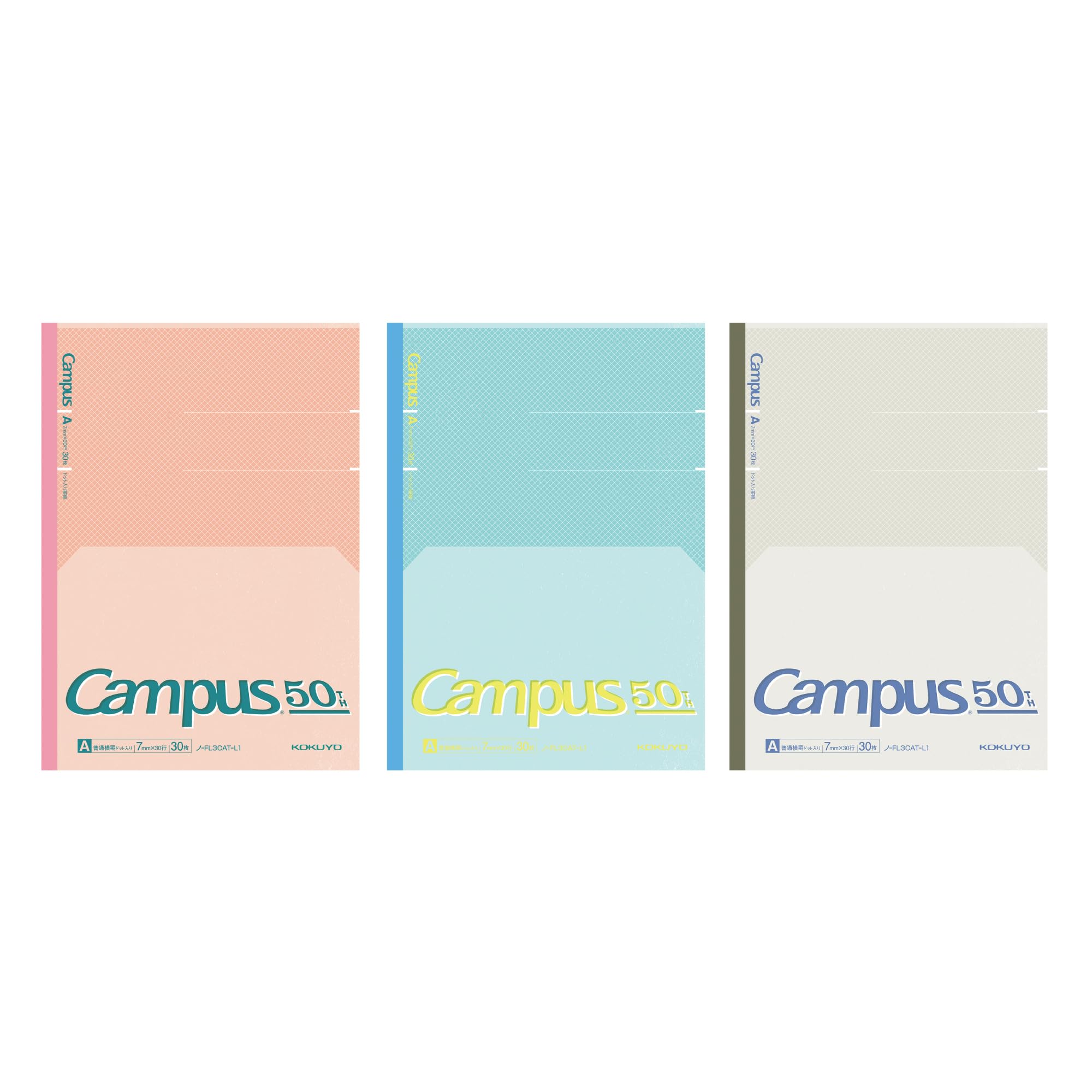 

KOKUYO Campus Flat Limited Edition 50th Dotted Pack Notebook, Anniversary, Semi-B5, Ruled, A-ruled, 3-Color (NO-FL3CAT-L1X3)
