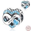 925  Silver January-December Birthday Stone Love Zircon Pendant Bead Fit Charms Necklace Bracelet Women Jewelry DIY Gift