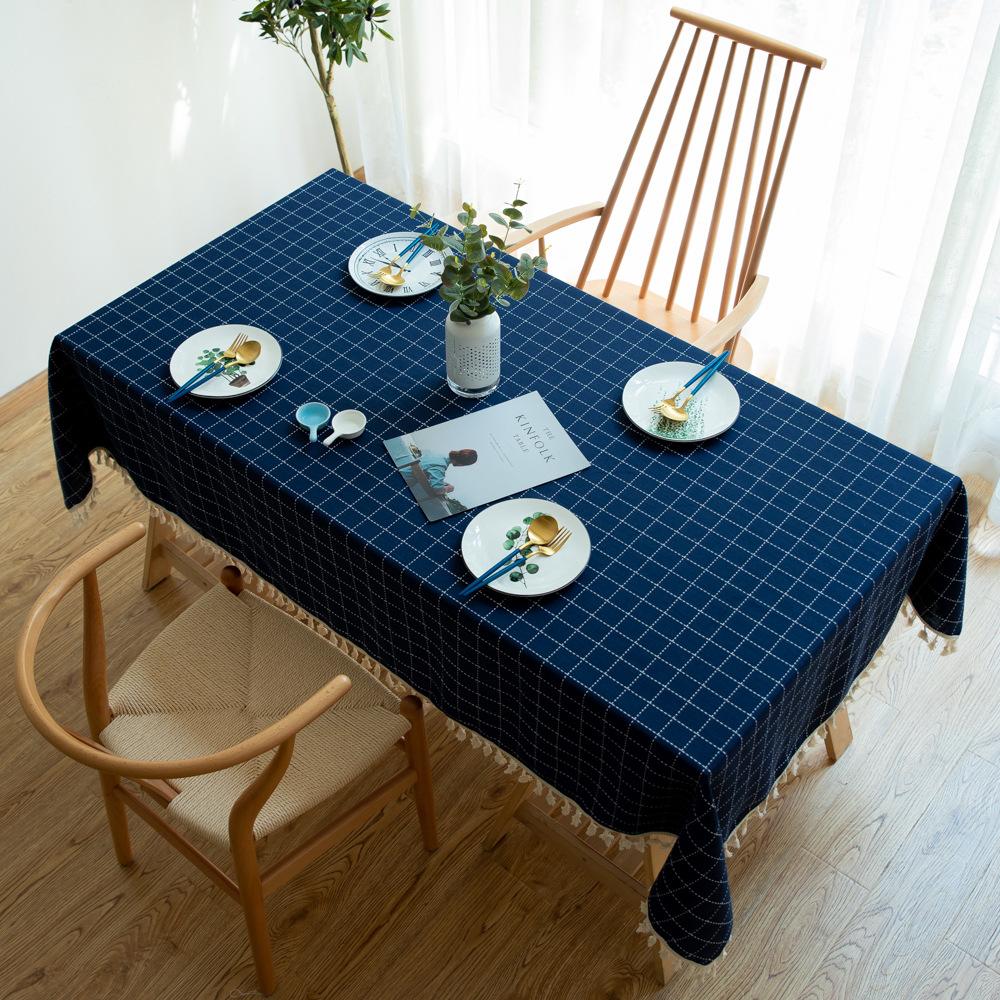 Simple Square Grid Dining Table Cloth Tablecloth Household Rectangular Coffee Table Cloth Cover Towel Can Be