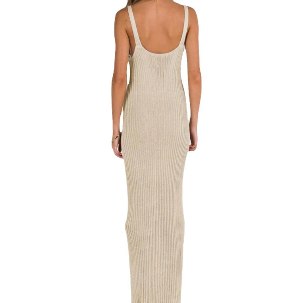 2026 summer European and American ins women's clothing new hollow perspective suspender knitted V-neck sleeveless backless long skirt women