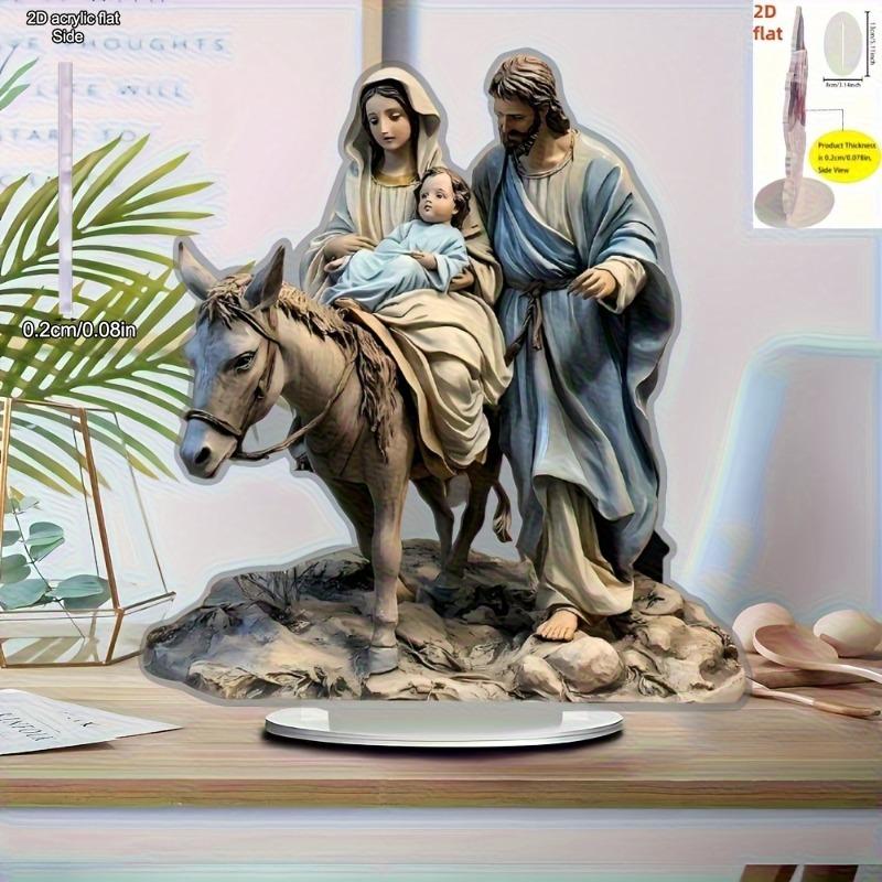2D Flat Acrylic Christmas "Nativity Scene" Desktop Decoration, Saint Joseph, Mary, and Donkey, Suitable for wall decoration, porch, room, villa, accen