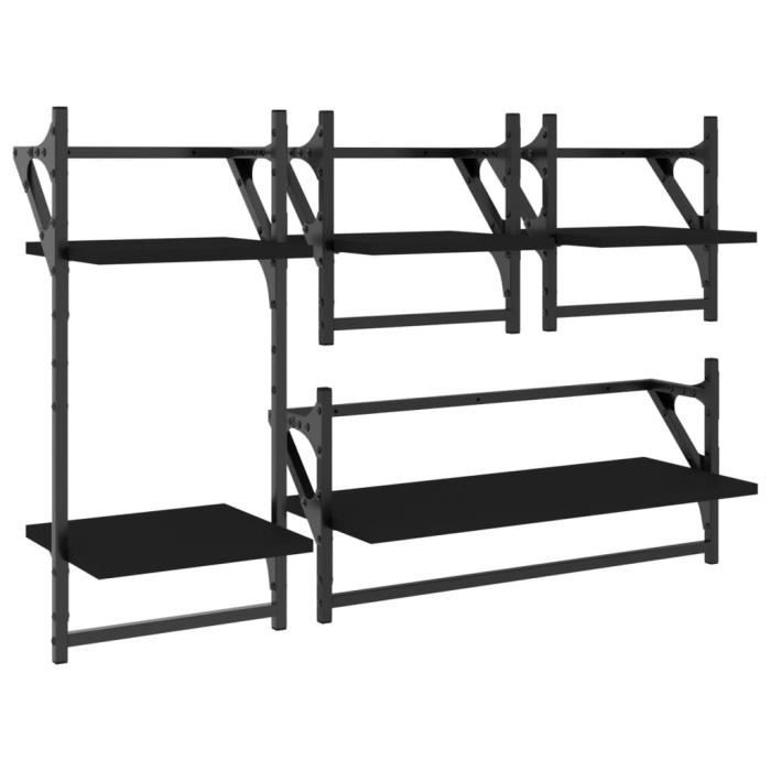 VidaXL Ensemble d'étagères murales barres 4 pcs noir bois d'ingénierie 836263