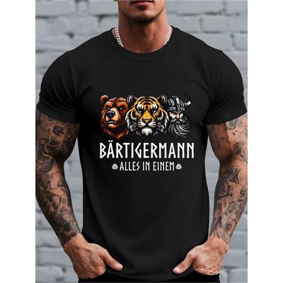 Men'S "Bearded Tough Guy All-Rounder" Graphic T-Shirt, Fun German Power Animal Style Short Sleeve, Casual Summer Versatile Top