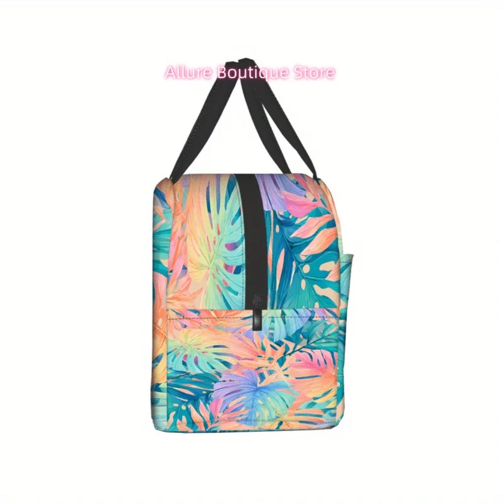 1pc Tropical Leaf Lunch Bag for Adults - Small Square -Friendly Lunchbox Carrier with Handle, Stylish Soft Lunchbox for Men & Wo