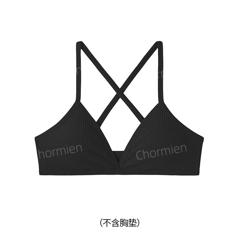 

Sports Wind Women s Removable Breathable Threaded Cotton Comfortable No Steel Rim Underwear Strap Cross Back Bra Women L чорний