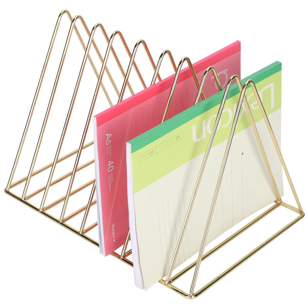 Iron Magazine Holder Triangular Book Letter Storage Metal Desktop File Sorter Organizer Gold