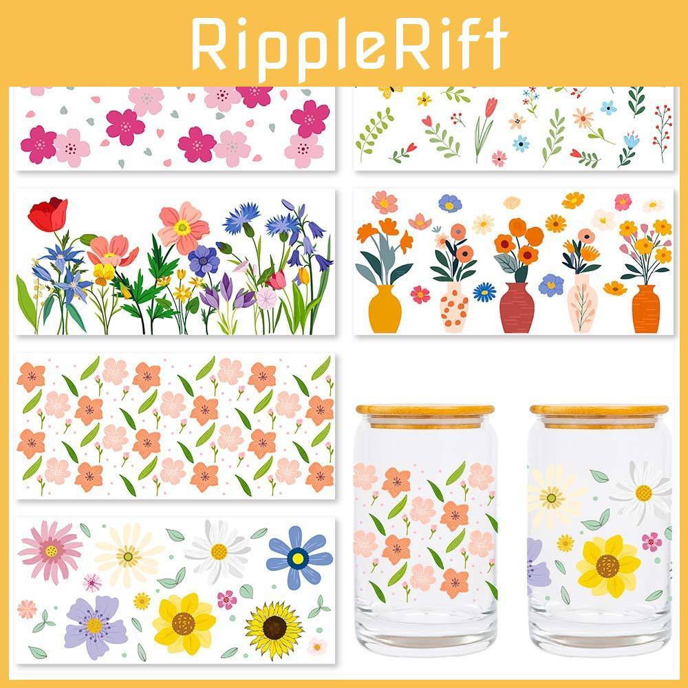 Glass Water Cup With Fresh Flower Plant Series Crystal Transfer Stickers For Home Decoration