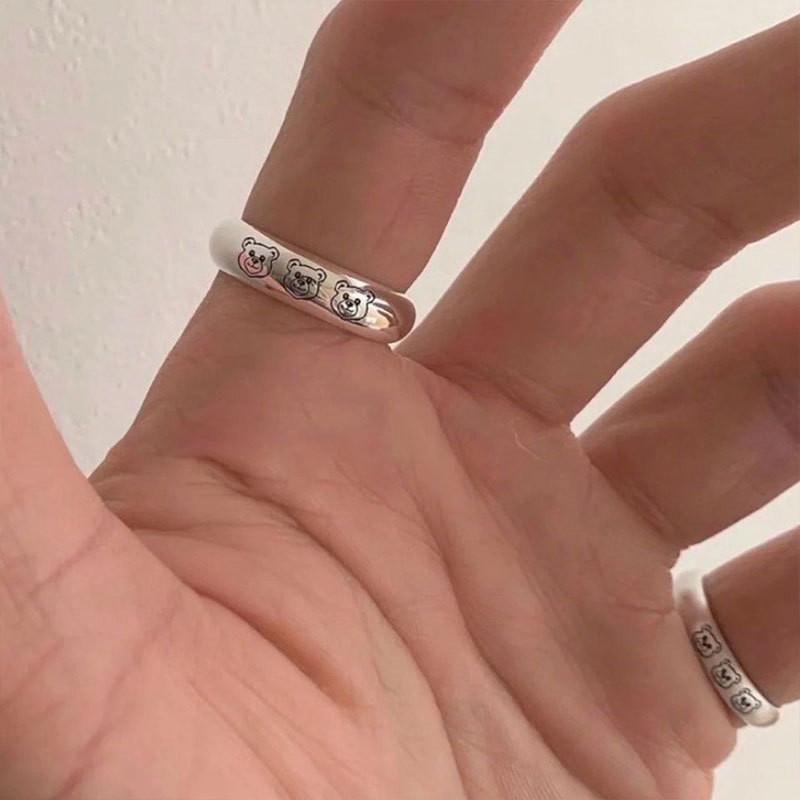 Retro Cute Eyecatching Bear Ring In Adjustable 925 Sterling Silver For Statement Fashion