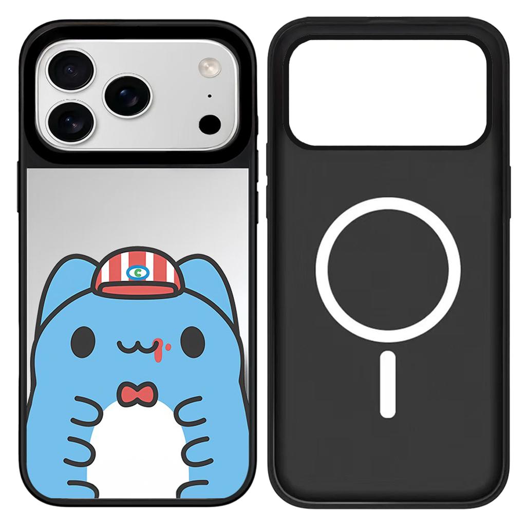 IPhone 12 13 14 15 16 17 Pro Max Cute Cartoon Pet Burger Mirror Surface Black Border Magnetic Protective Case
