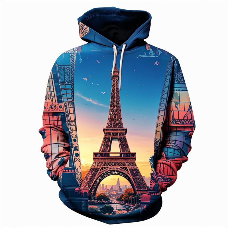 

Famous Eiffel Tour Pattern Hoodies For Men Sunset Glow 3D Printed Sweatshirts Casual Pullover Long Sleeve Hooded Loose Tracksuit S