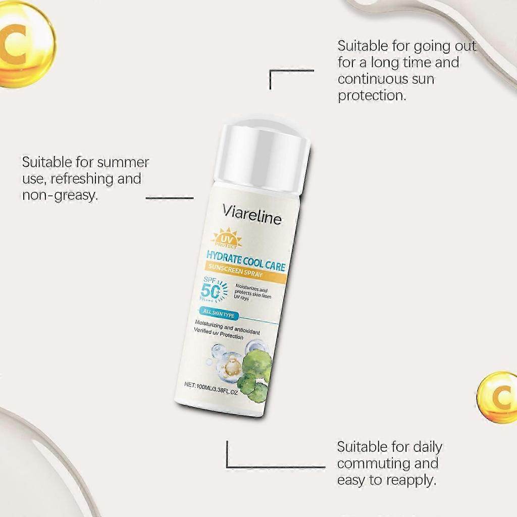 UV Protection Spray with Hyaluronic Acid & Vitamin C - Non-Greasy, Fast-Absorbing Sunblock, Hydrating & Anti-Aging Facial Sunscreen, 100ml