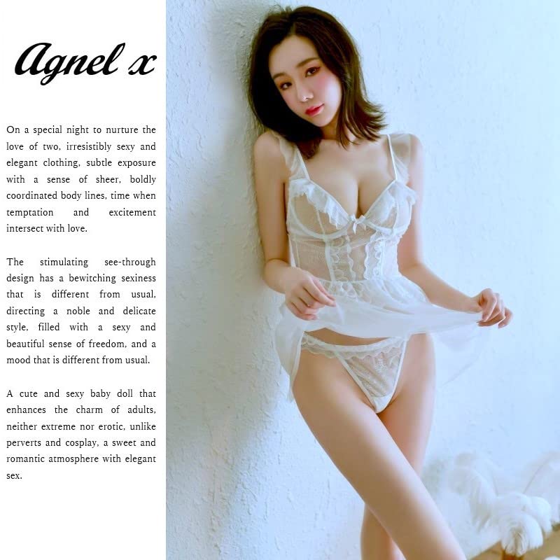 Sexy Lingerie Inner Underwear Nightwear One Piece Setup X053 [Agnel x] See-Through Women's (Free, White)
