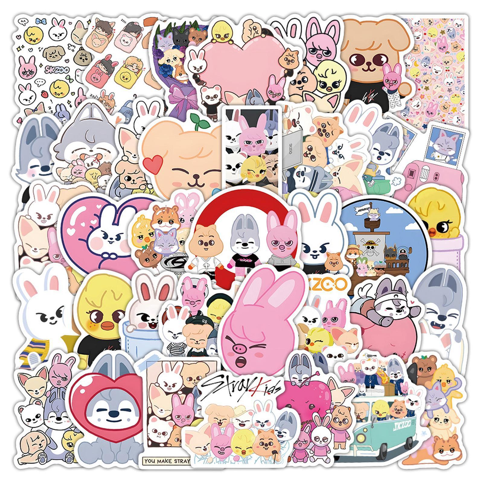 

50pcs SKZOO Stray Kids Cartoon Animal Stickers - Funny, Waterproof for Phone, Desktop, Journal Decoration