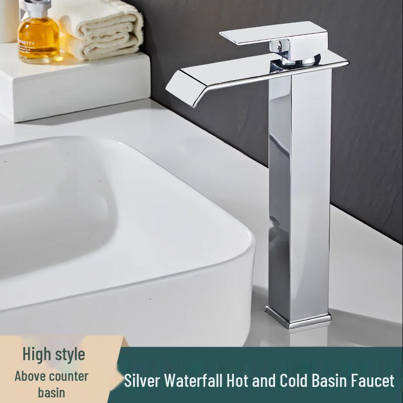 Stainless Steel Waterfall Faucet for Bathroom Countertop - Hot & Cold Basin