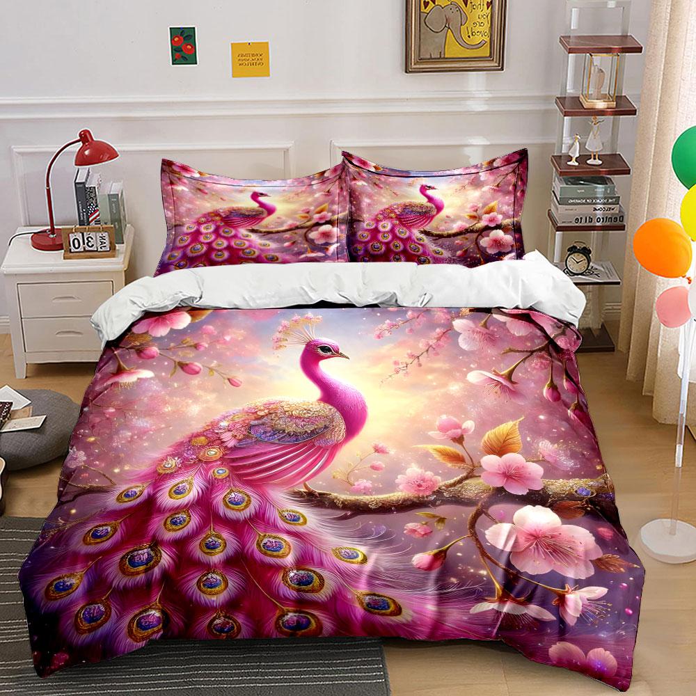 Elegant Peacock Cherry Blossom Set Exquisite Three-Piece Bedding Set Gift For Kids And Adults