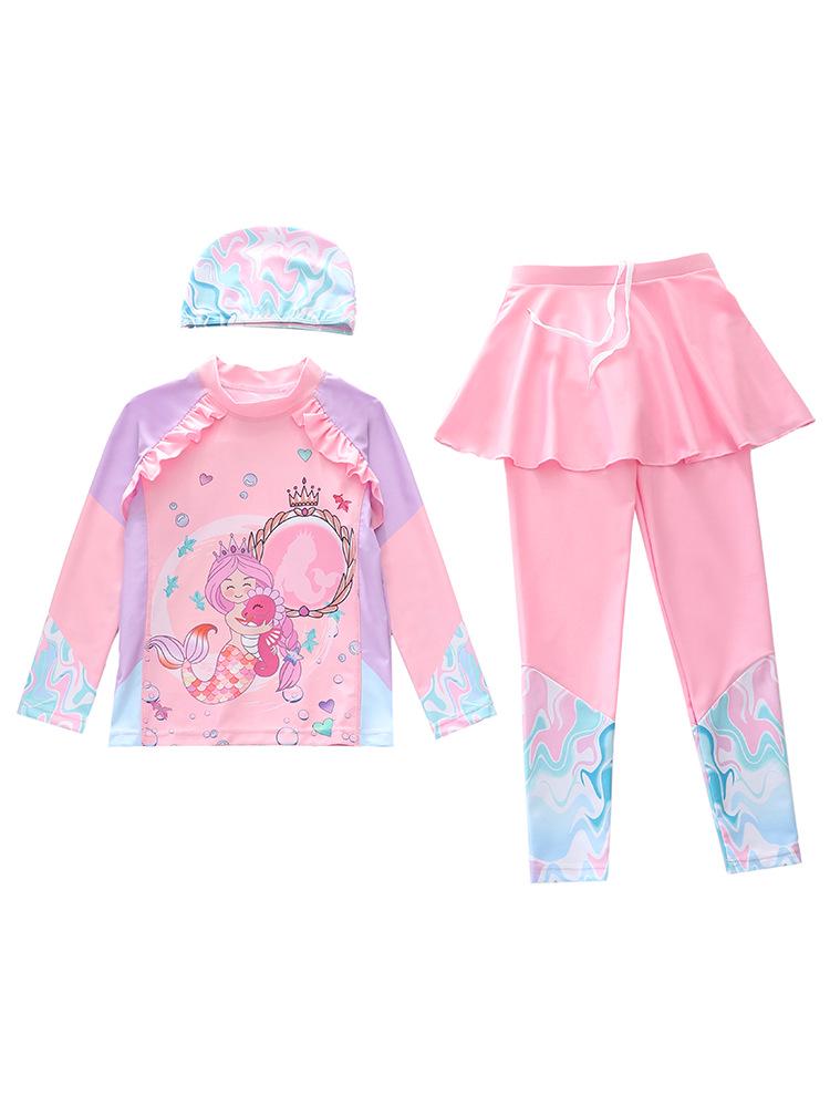 New Girls' Long Sleeve Two-Piece Swimsuit for Toddlers and Kids with CPC Certification