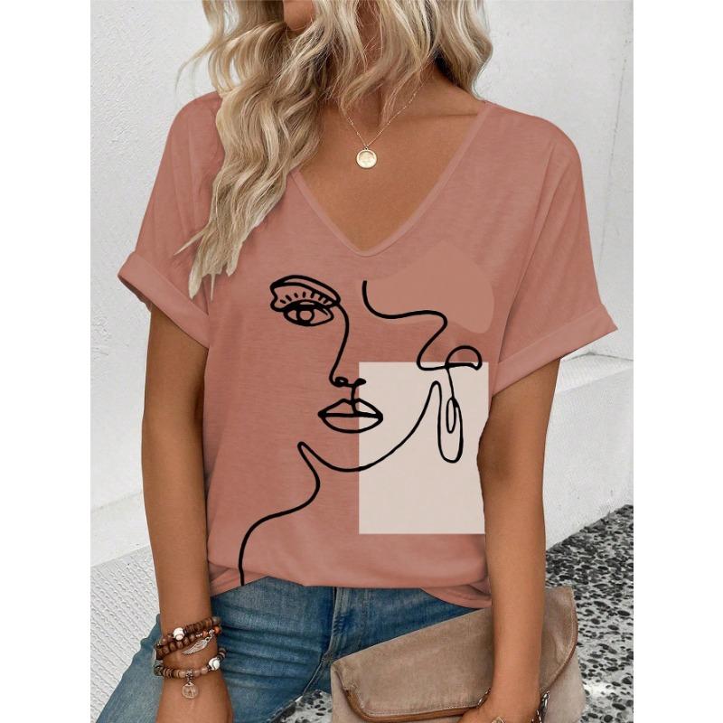 

Летняя женская футболка с 3D-принтом, женская футболка с V-образным вырезом, повседневная футболка 5XL