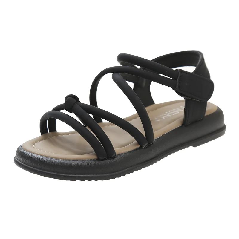 

Детские сандалии для девочек Princess Sweet Classic 2024, абсолютно новые детские пляжные туфли для воды с открытым носком, гладиаторские, противоскользящие, 26-37, мягкие 26 чёрный