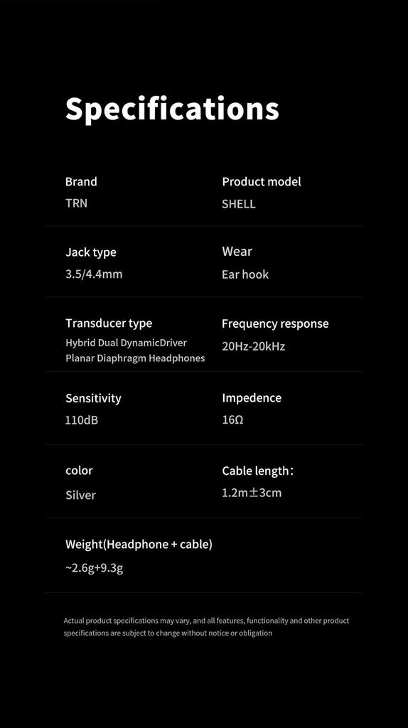 TRN SHELL Sluchátka do uší, 3DD+ Planární magnetická sluchátka, Hybridní typ, Monitory do uší, Vyrobeno v Číně, Vysoká zvuková izolace, Typ do uší, Kabelová,