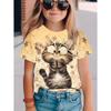Kawaii Katzenmädchen Kleidung 3D Druck Kinder T-Shirt Rundhals Pullover Mädchen Kurzarm T-Shirt Bequeme Kinderkleidung