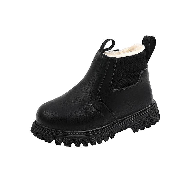 Autumn Winter Kid Boys Girls Casual Ankle Boots Comfortable Simple Side Zipper Leather Boots Velvet Warm Non-Slip Boots