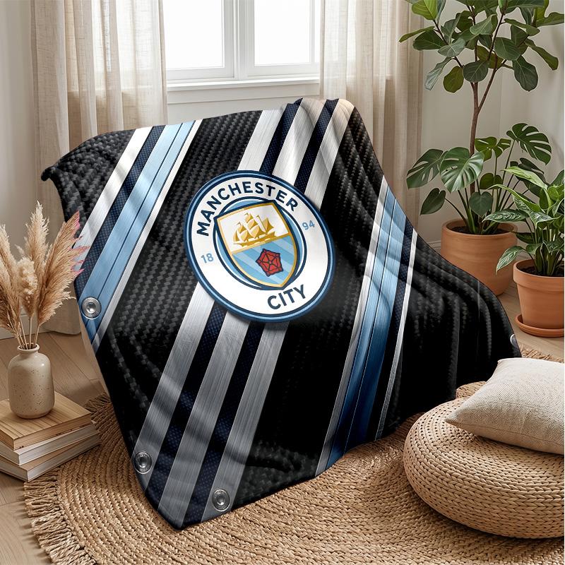 Couverture sur le thème de Manchester City Couverture douce en flanelle Couverture jetée pelucheuse Couverture douillette pour canapé et lit pour la décoration de la maison