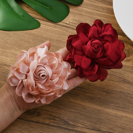 Fabric Flower Satin Rose with Flat Back Handcrafted Blooms Hat Clothes Hair Tie Accessories for DIY Craft Corsage Hairpin Brooch Headband