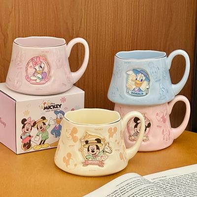 Cartoon Mickey Minnie Ceramic Mug Cute Donald Duck Daisy Creative Badge Cup Household Milk Breakfast Cup