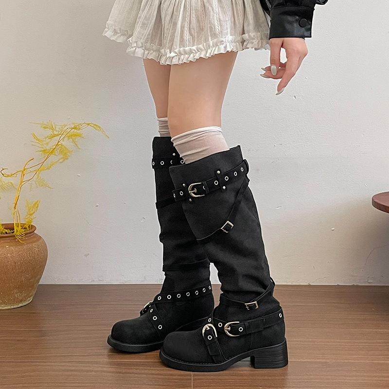 Retro Chunky Heel Boots, Long Boots for Women, New Style, Soft Sole, Heightening Shoes