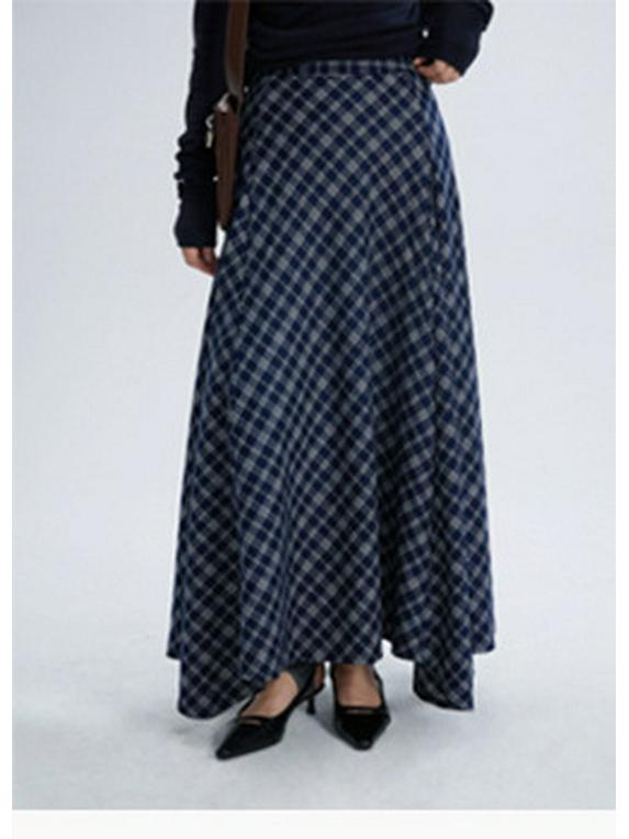 Vintage Woolen Plaid Academy Skirt - High Waist, Slimming Mid-Length Design for Casual Wear