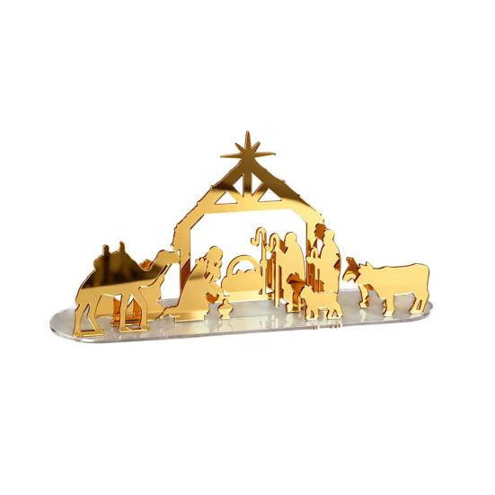 Office Holiday Decor Christmas Acrylic Ornament, Mirrored Golden Silhouette Scene, Decorative Modern Craft Desktop Display for Living Room Fireplace