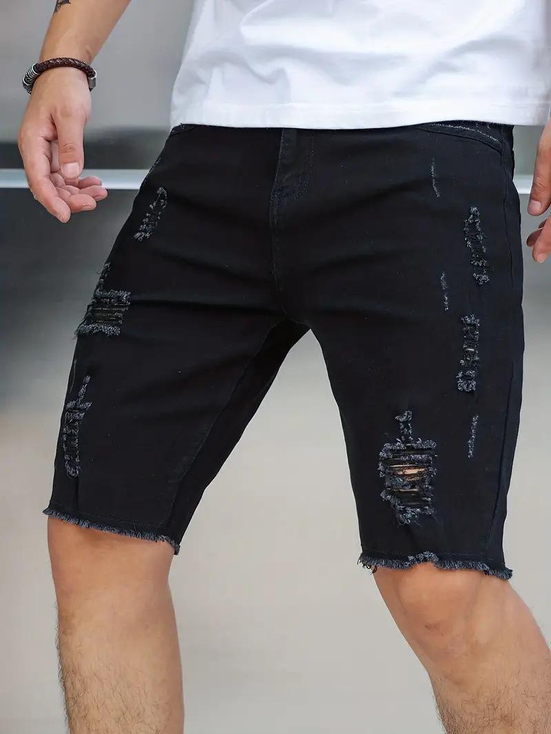 Top Men Wardrobe Heren Five-Point Ripped Slim Denim Shorts - Zomerse casual stijl S