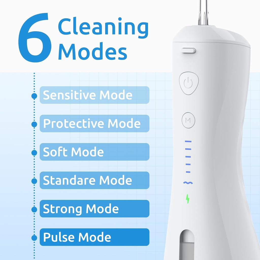 Water Flosser [Dental Cordless Portable] 6 Modes & IPX7 Waterproof Rechargeable Oral Irrigator Water Teeth Cleaner Floss Pick, Home Use WaterFlossers