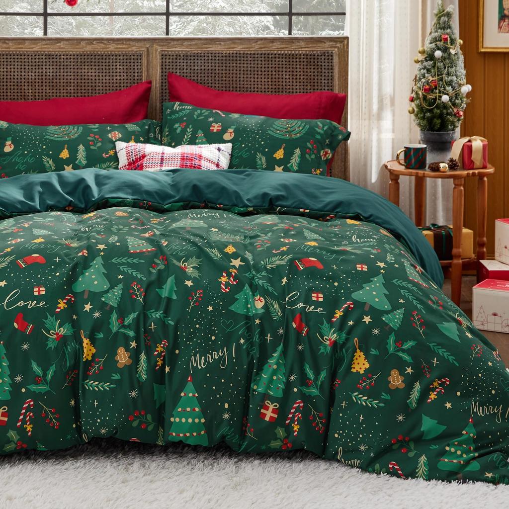 Christmas Snowflake Plaid Printing Quilt Cover Home Textile Bedding Three-Piece Set
