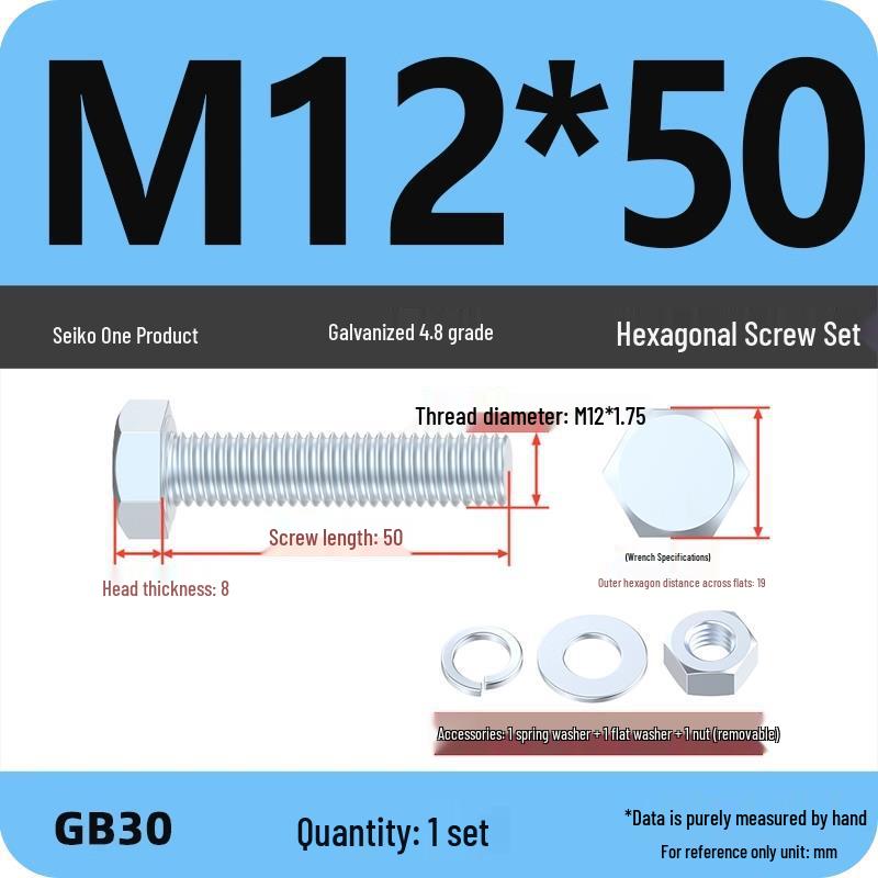Galvanized Hex Head Bolt & Nut Set - Grade 4.8, Sizes M4 To M30